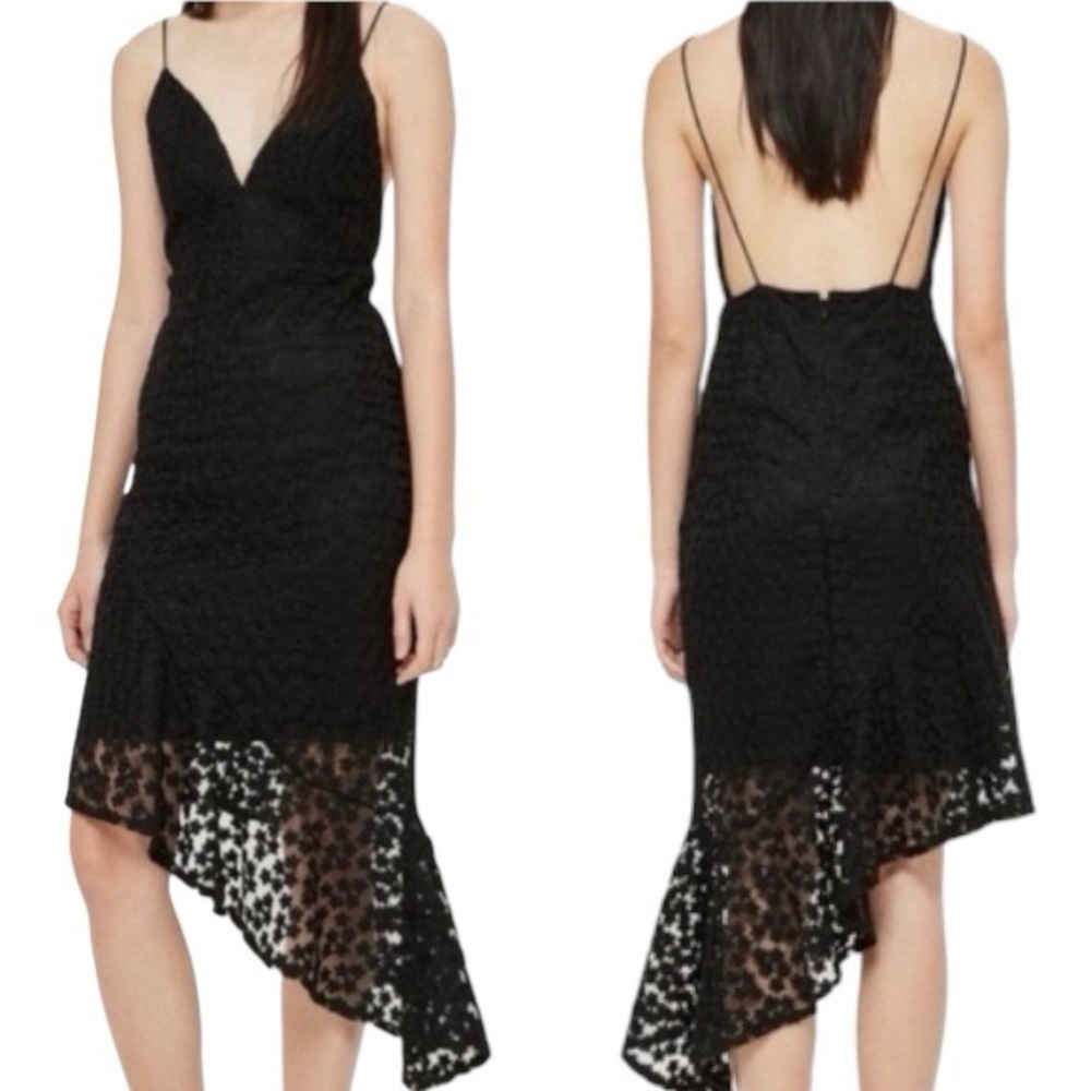 TopShop Embroidered Asymmetrical Black Backless Thin Strap Elegant Dress